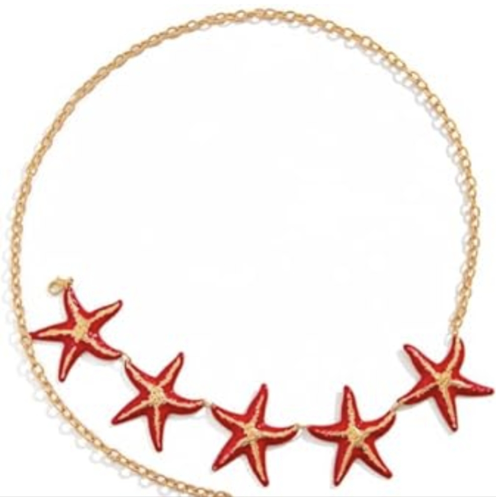 Metal coral coloured enamel painted chain link starfish lobster clasp belt
